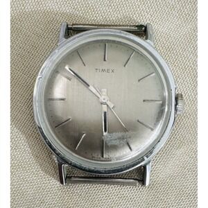 Vintage Winding Timex Mechanical Dress Watch Working Silver Dial No Band